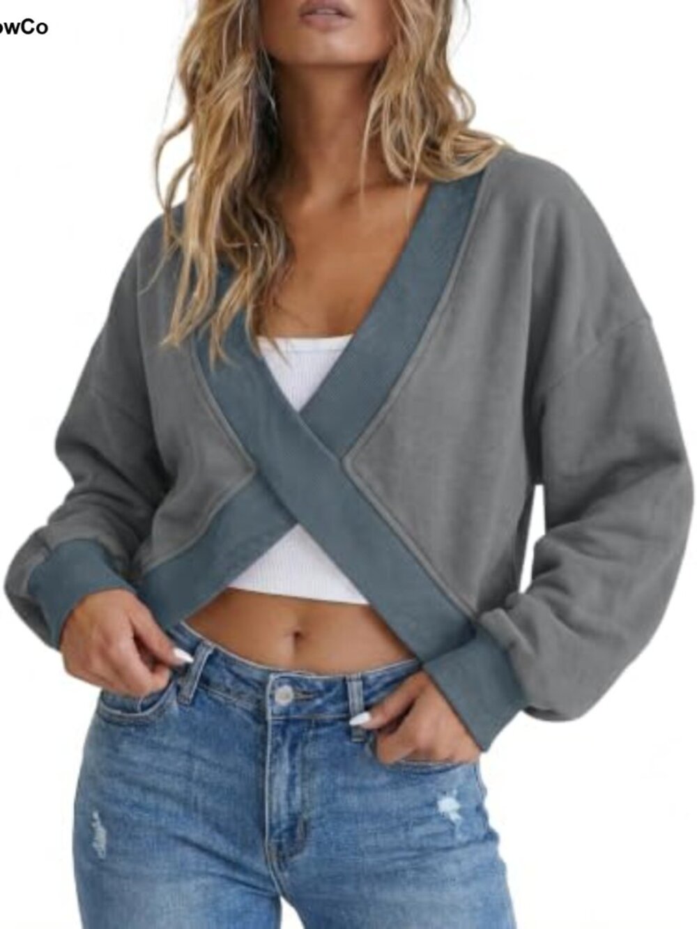 Reversible Wrap Sweatshirt Off Shoulder Long Sleeve Y2K Active Pullover